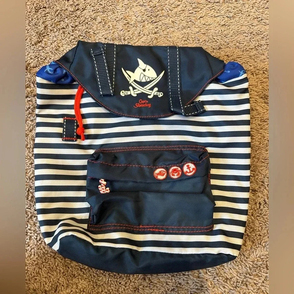 Die Spiegelburg Cap’n Sharky Navy Striped Kids Backpack 12.5” - Picture 2 of 8